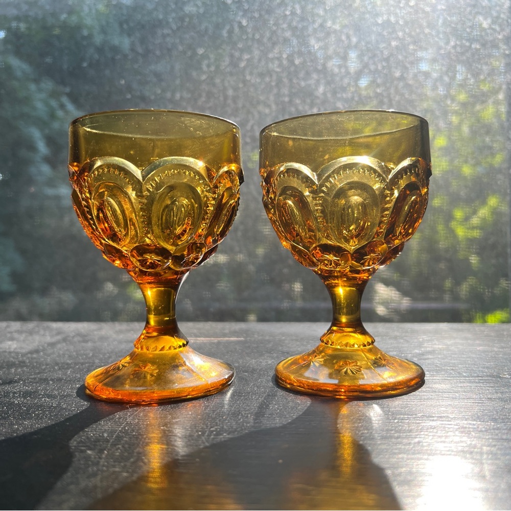 L.E Smith Moon & Stars Amber Goblets